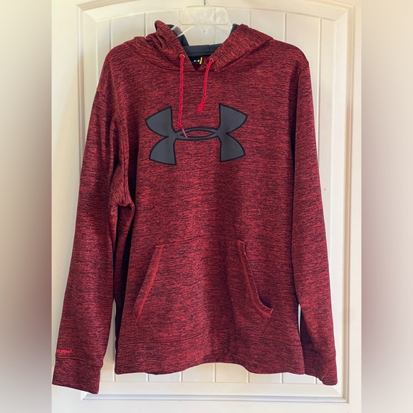 Under Armour Fleece Hoodie Hooded Sweatshirt Mens Large Red Pullover - Picture 1 of 7